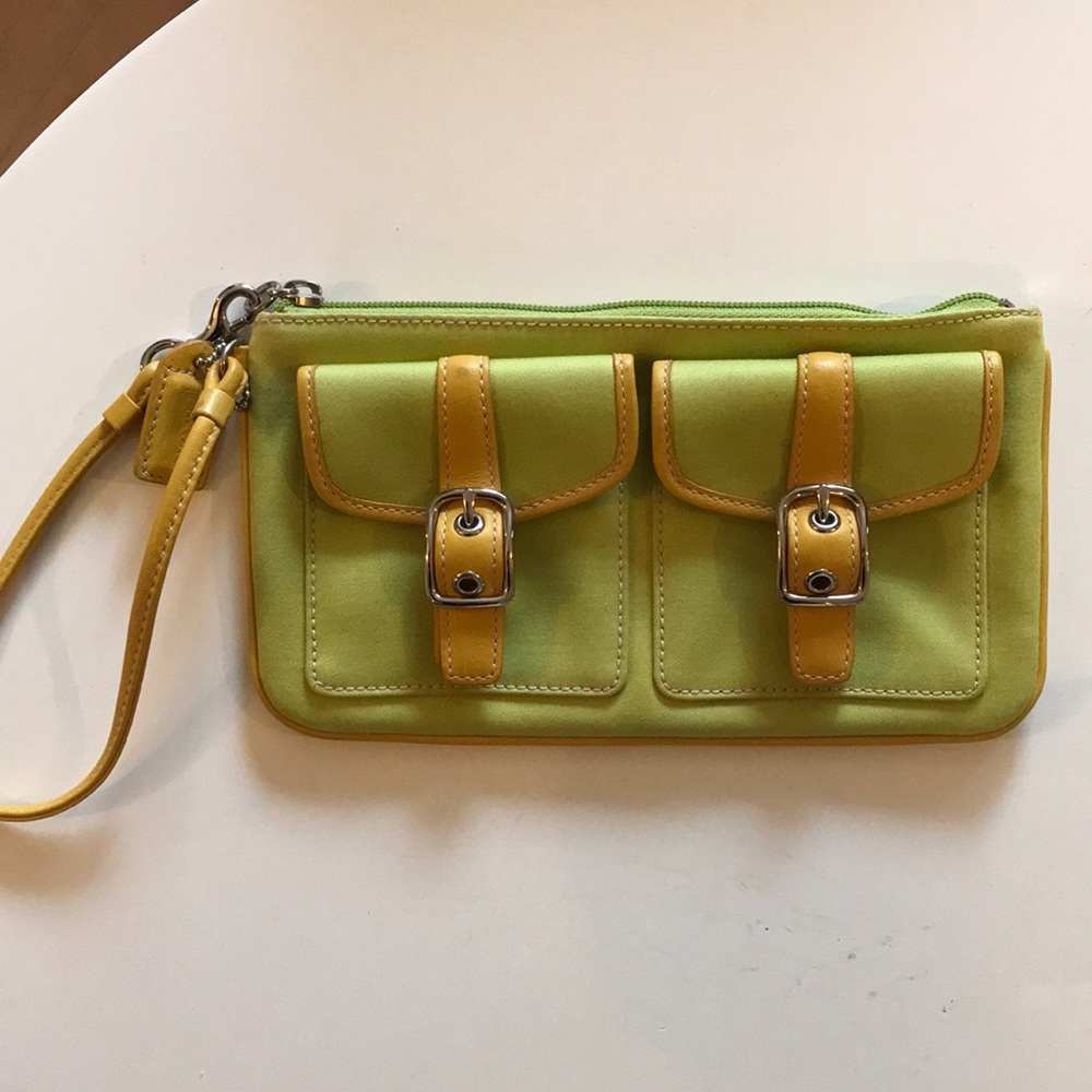 Coach:  green/yellow wristlet